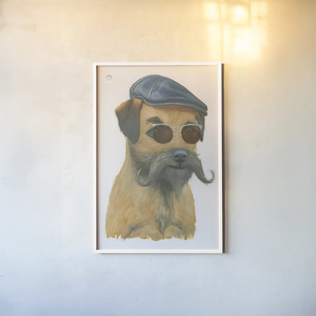 Cool Dog for the Boys I by Myles Sullivan. shown as a paper print in a white frame. Available as a archival giclee rolled canvas, fine art paper, or poster print. SKU 38725h.