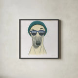 Cool Dog for the Boys II by Myles Sullivan. Shown in a sleek black glass frame for a contemporary gallery look. Available as an archival giclee rolled canvas, fine art paper, or poster print. SKU 38726a.