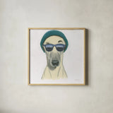 Cool Dog for the Boys II by Myles Sullivan. Shown in a natural wood glass frame for a timeless modern aesthetic. Available as an archival giclee rolled canvas, fine art paper, or poster print. SKU 38726a.