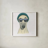 Cool Dog for the Boys II by Myles Sullivan. Shown in a crisp white glass frame for a clean and minimalist style. Available as an archival giclee rolled canvas, fine art paper, or poster print. SKU 38726a.