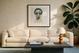 Cool Dog for the Boys II by Myles Sullivan. Displayed in a glass frame with matte in a clean modern living room. Available as an archival giclee rolled canvas, fine art paper, or poster print. SKU 38726a.