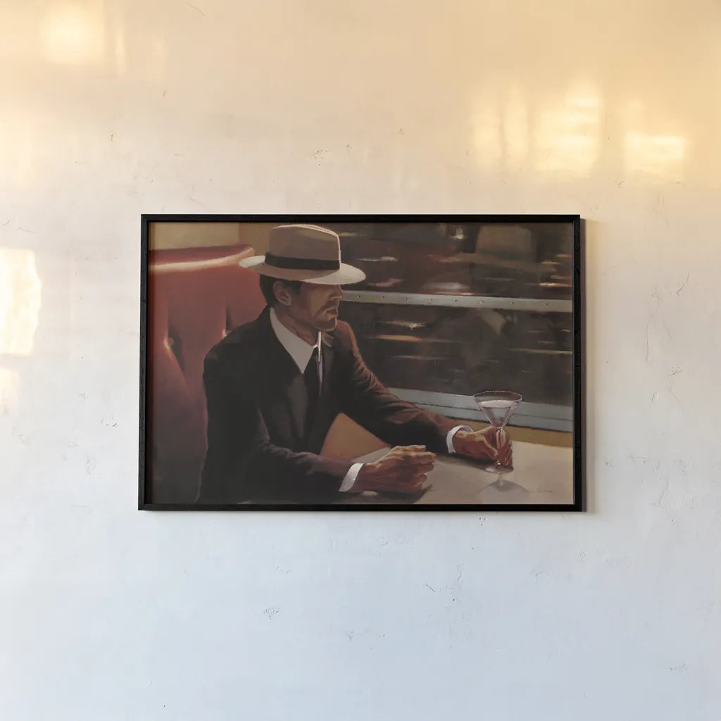 Dry Martini Dining Car by Myles Sullivan. shown as a paper print in a black flame. Available as a archival giclee rolled canvas, fine art paper, or poster print. SKU 82393i.