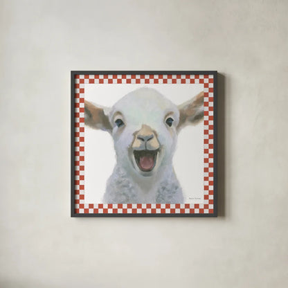 Farm Friends I Border by Myles Sullivan. Shown in a sleek black glass frame for a contemporary gallery look. Available as an archival giclee rolled canvas, fine art paper, or poster print. SKU 36692a.