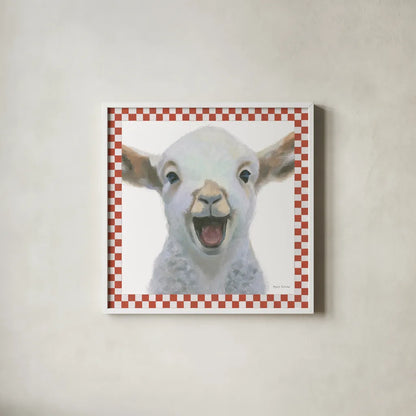 Farm Friends I Border by Myles Sullivan. Shown in a crisp white glass frame for a clean and minimalist style. Available as an archival giclee rolled canvas, fine art paper, or poster print. SKU 36692a.