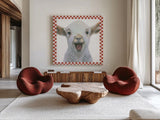 Farm Friends I Border by Myles Sullivan. Shown as extra-large giant wall art in a modern living room. Available as an archival giclee rolled canvas, fine art paper, or poster print. SKU 36692a.