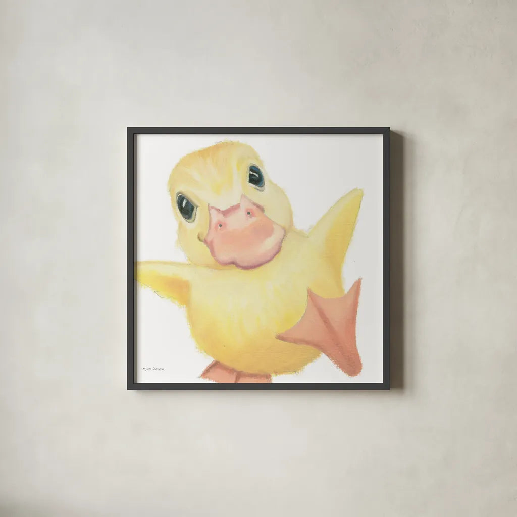 Farm Friends II by Myles Sullivan. Shown in a sleek black glass frame for a contemporary gallery look. Available as an archival giclee rolled canvas, fine art paper, or poster print. SKU 36689a.