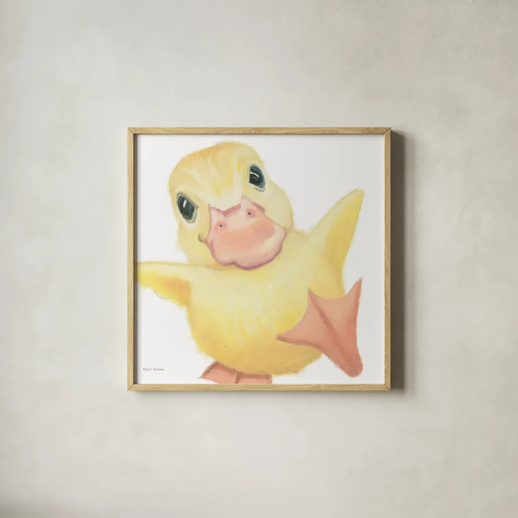 Farm Friends II by Myles Sullivan. Shown in a natural wood glass frame for a timeless modern aesthetic. Available as an archival giclee rolled canvas, fine art paper, or poster print. SKU 36689a.