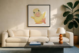Farm Friends II by Myles Sullivan. Displayed in a glass frame with matte in a clean modern living room. Available as an archival giclee rolled canvas, fine art paper, or poster print. SKU 36689a.
