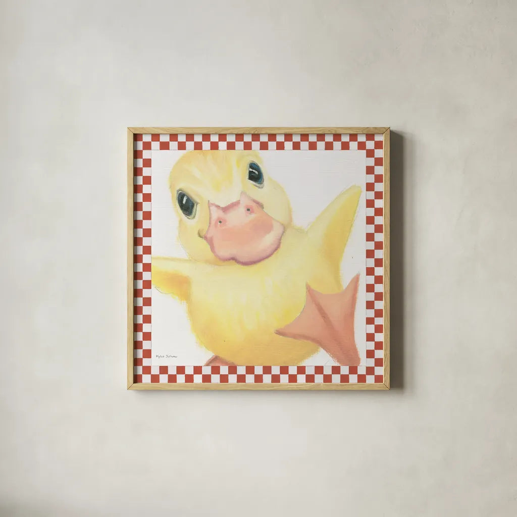 Farm Friends II Border by Myles Sullivan. Shown in a natural wood glass frame for a timeless modern aesthetic. Available as an archival giclee rolled canvas, fine art paper, or poster print. SKU 36693a.