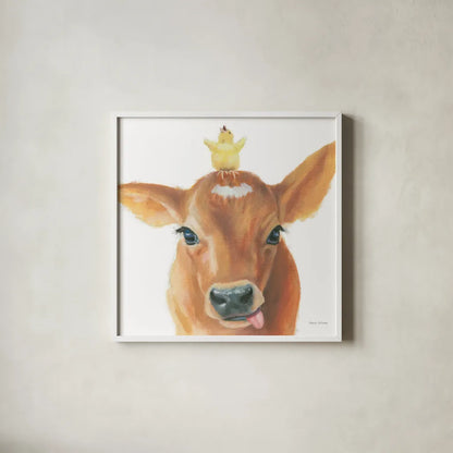 Farm Friends III by Myles Sullivan. Shown in a crisp white glass frame for a clean and minimalist style. Available as an archival giclee rolled canvas, fine art paper, or poster print. SKU 36690a.