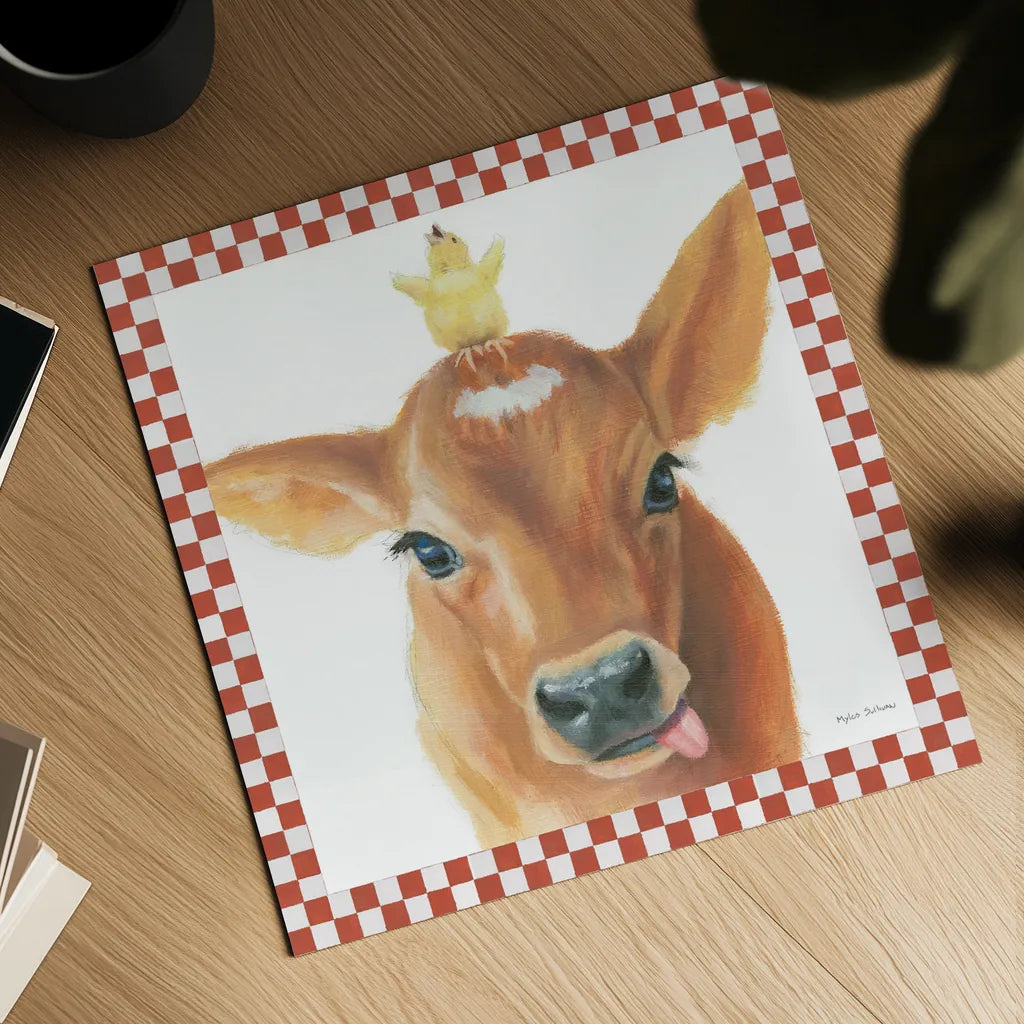 Farm Friends III Border by Myles Sullivan. Shown as a detailed flat fine art print, highlighting archival giclee quality. Available as an archival giclee rolled canvas, fine art paper, or poster print. SKU 36694a.