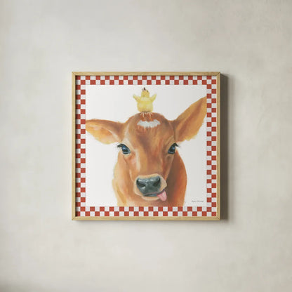 Farm Friends III Border by Myles Sullivan. Shown in a natural wood glass frame for a timeless modern aesthetic. Available as an archival giclee rolled canvas, fine art paper, or poster print. SKU 36694a.