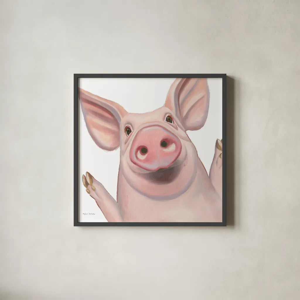 Farm Friends IV by Myles Sullivan. Shown in a sleek black glass frame for a contemporary gallery look. Available as an archival giclee rolled canvas, fine art paper, or poster print. SKU 36691a.