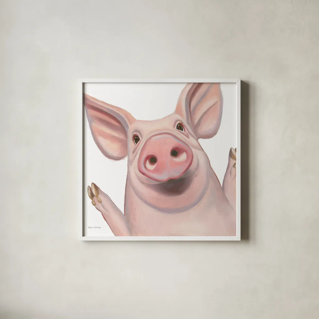 Farm Friends IV by Myles Sullivan. Shown in a crisp white glass frame for a clean and minimalist style. Available as an archival giclee rolled canvas, fine art paper, or poster print. SKU 36691a.