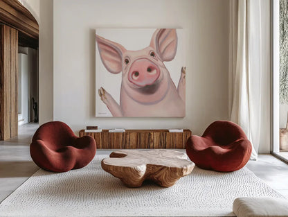 Farm Friends IV by Myles Sullivan. Shown as extra-large giant wall art in a modern living room. Available as an archival giclee rolled canvas, fine art paper, or poster print. SKU 36691a.