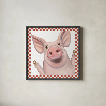 Farm Friends IV Border by Myles Sullivan. Shown in a sleek black glass frame for a contemporary gallery look. Available as an archival giclee rolled canvas, fine art paper, or poster print. SKU 36695a.