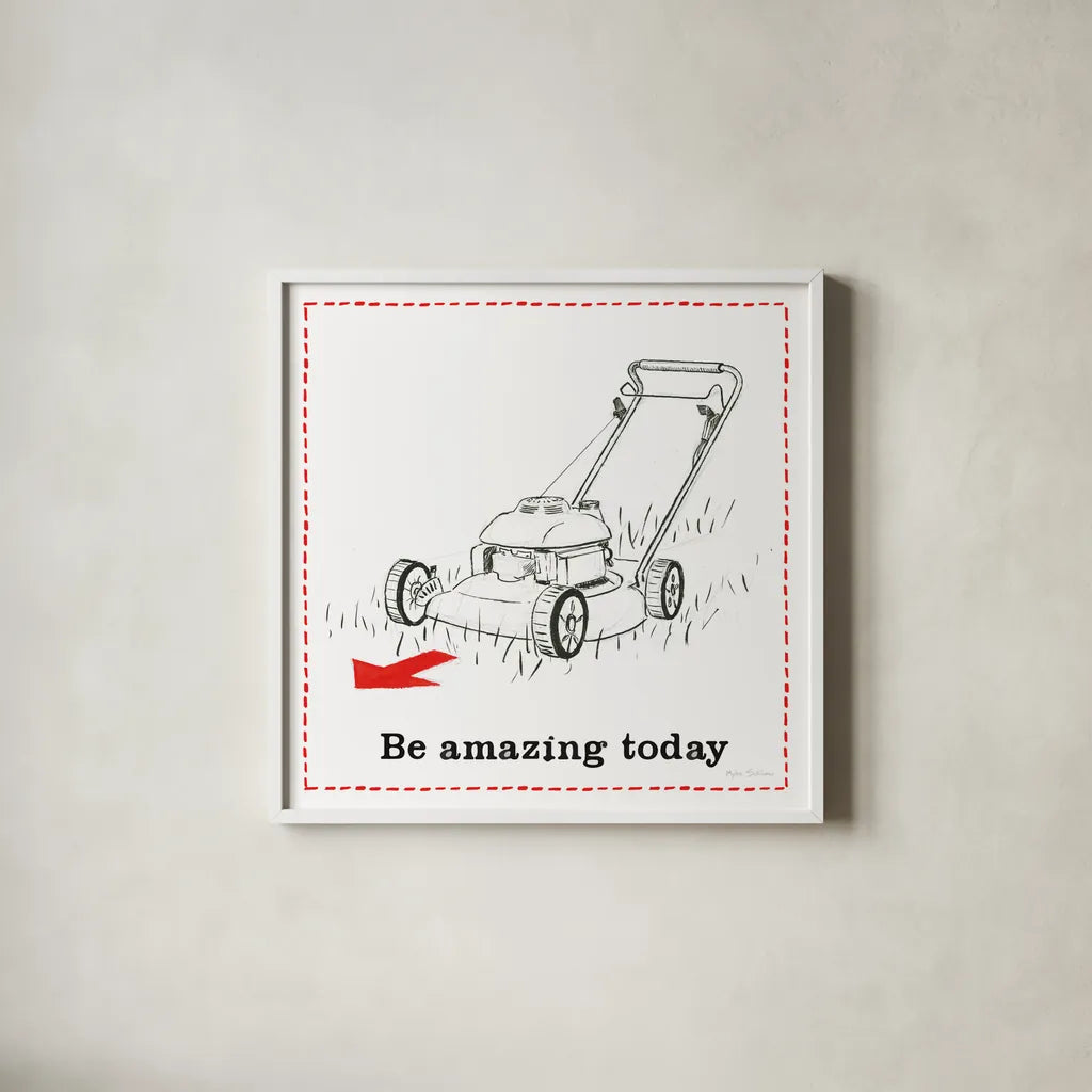 Home Improvement I by Myles Sullivan. Shown in a crisp white glass frame for a clean and minimalist style. Available as an archival giclee rolled canvas, fine art paper, or poster print. SKU 34356a.