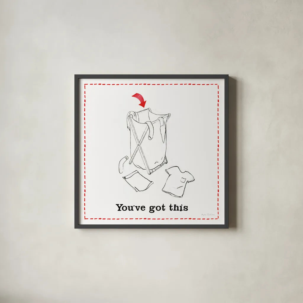 Home Improvement II by Myles Sullivan. Shown in a sleek black glass frame for a contemporary gallery look. Available as an archival giclee rolled canvas, fine art paper, or poster print. SKU 34357a.