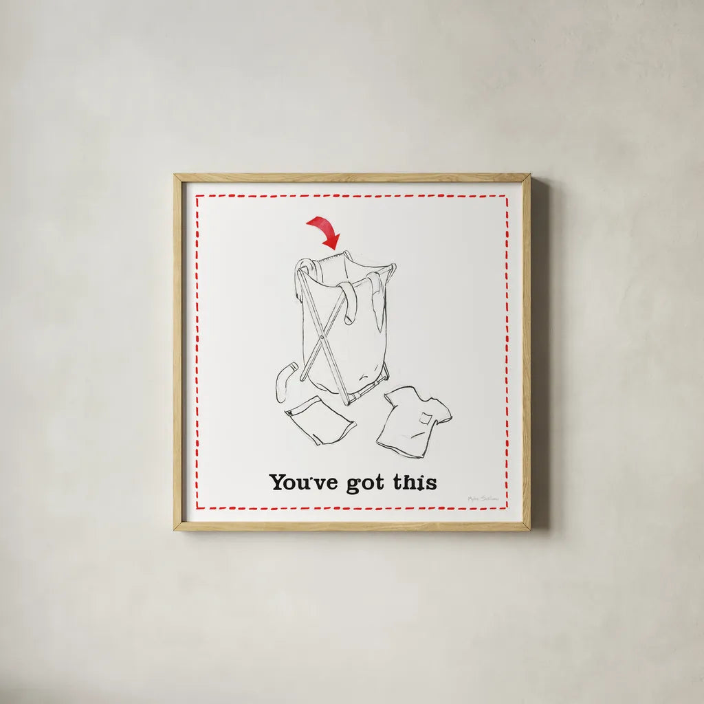 Home Improvement II by Myles Sullivan. Shown in a natural wood glass frame for a timeless modern aesthetic. Available as an archival giclee rolled canvas, fine art paper, or poster print. SKU 34357a.