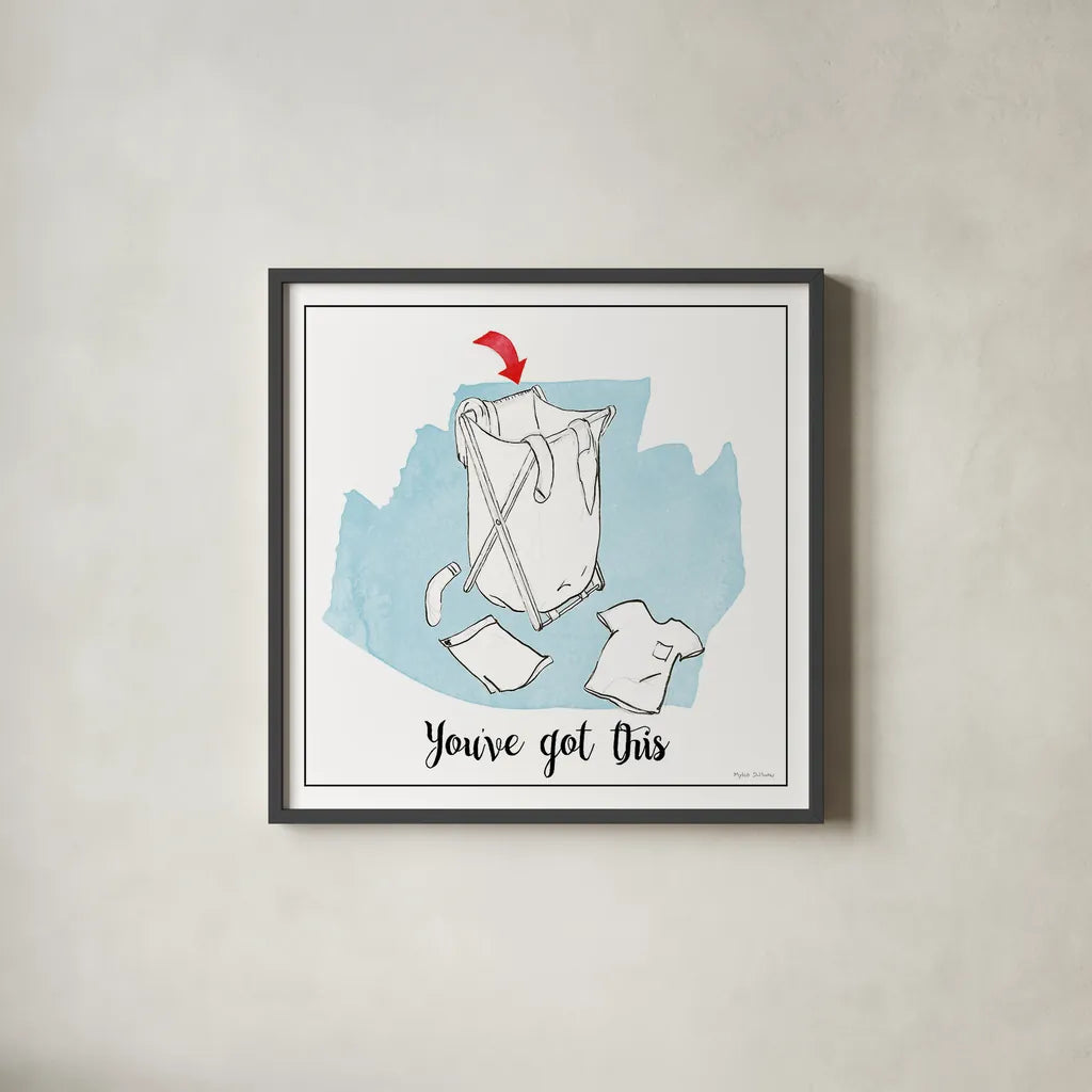 Home Improvement II with Color Script by Myles Sullivan. Shown in a sleek black glass frame for a contemporary gallery look. Available as an archival giclee rolled canvas, fine art paper, or poster print. SKU 34571a.