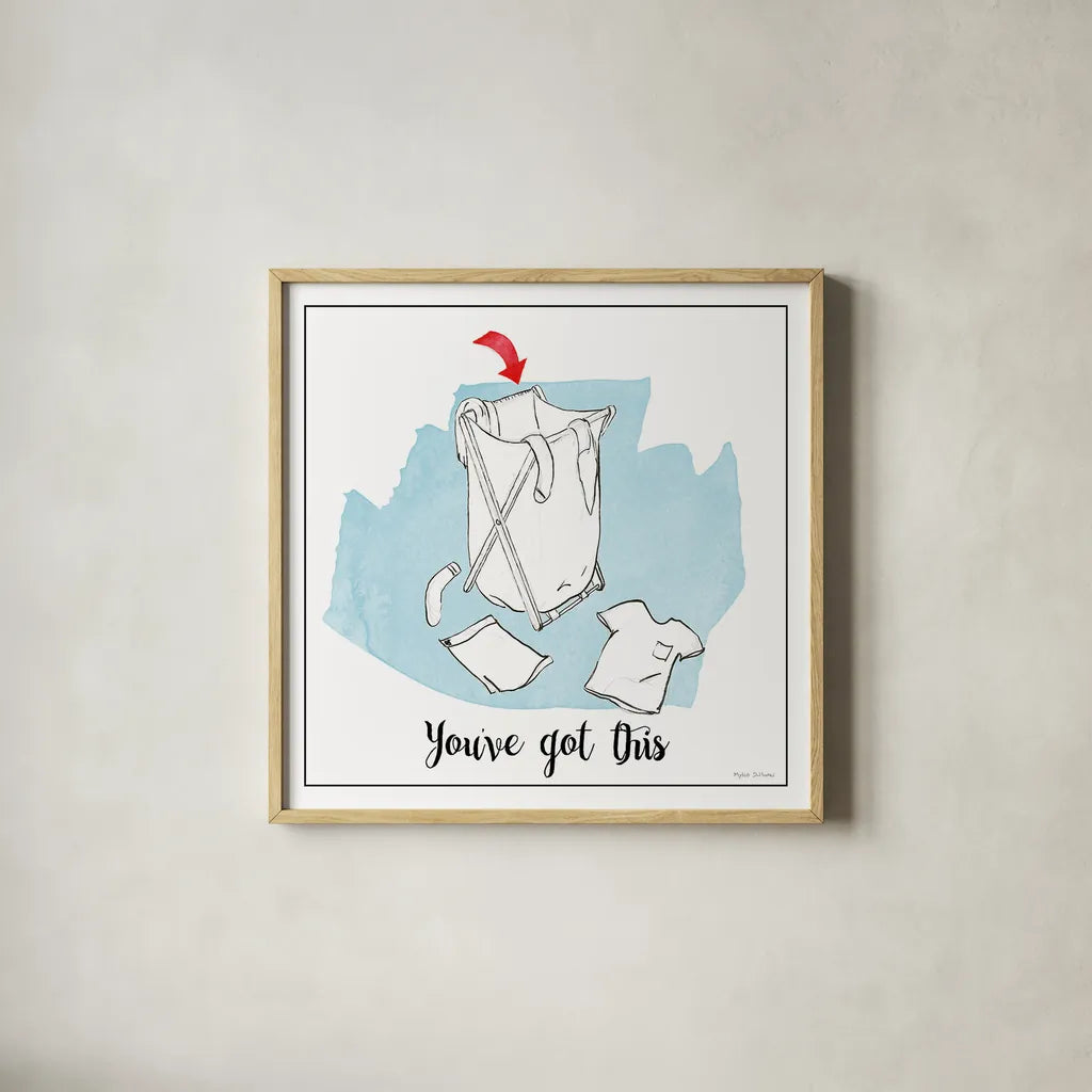 Home Improvement II with Color Script by Myles Sullivan. Shown in a natural wood glass frame for a timeless modern aesthetic. Available as an archival giclee rolled canvas, fine art paper, or poster print. SKU 34571a.