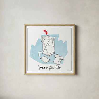 Home Improvement II with Color Script by Myles Sullivan. Shown in a natural wood glass frame for a timeless modern aesthetic. Available as an archival giclee rolled canvas, fine art paper, or poster print. SKU 34571a.