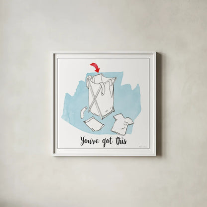 Home Improvement II with Color Script by Myles Sullivan. Shown in a crisp white glass frame for a clean and minimalist style. Available as an archival giclee rolled canvas, fine art paper, or poster print. SKU 34571a.