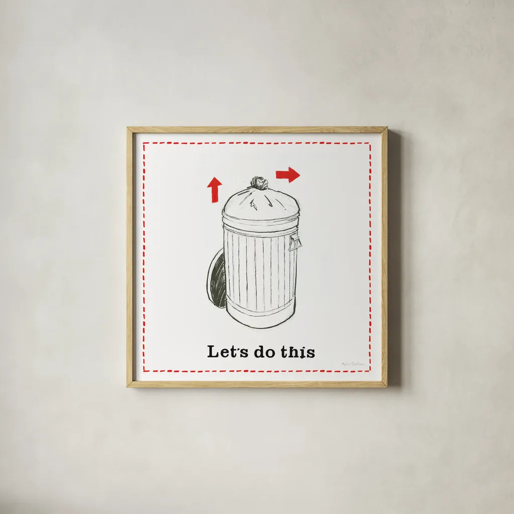 Home Improvement III by Myles Sullivan. Shown in a natural wood glass frame for a timeless modern aesthetic. Available as an archival giclee rolled canvas, fine art paper, or poster print. SKU 34358a.