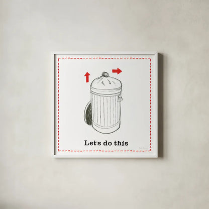 Home Improvement III by Myles Sullivan. Shown in a crisp white glass frame for a clean and minimalist style. Available as an archival giclee rolled canvas, fine art paper, or poster print. SKU 34358a.