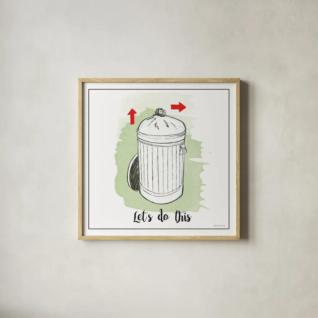 Home Improvement III with Color Script by Myles Sullivan. Shown in a natural wood glass frame for a timeless modern aesthetic. Available as an archival giclee rolled canvas, fine art paper, or poster print. SKU 34572a.