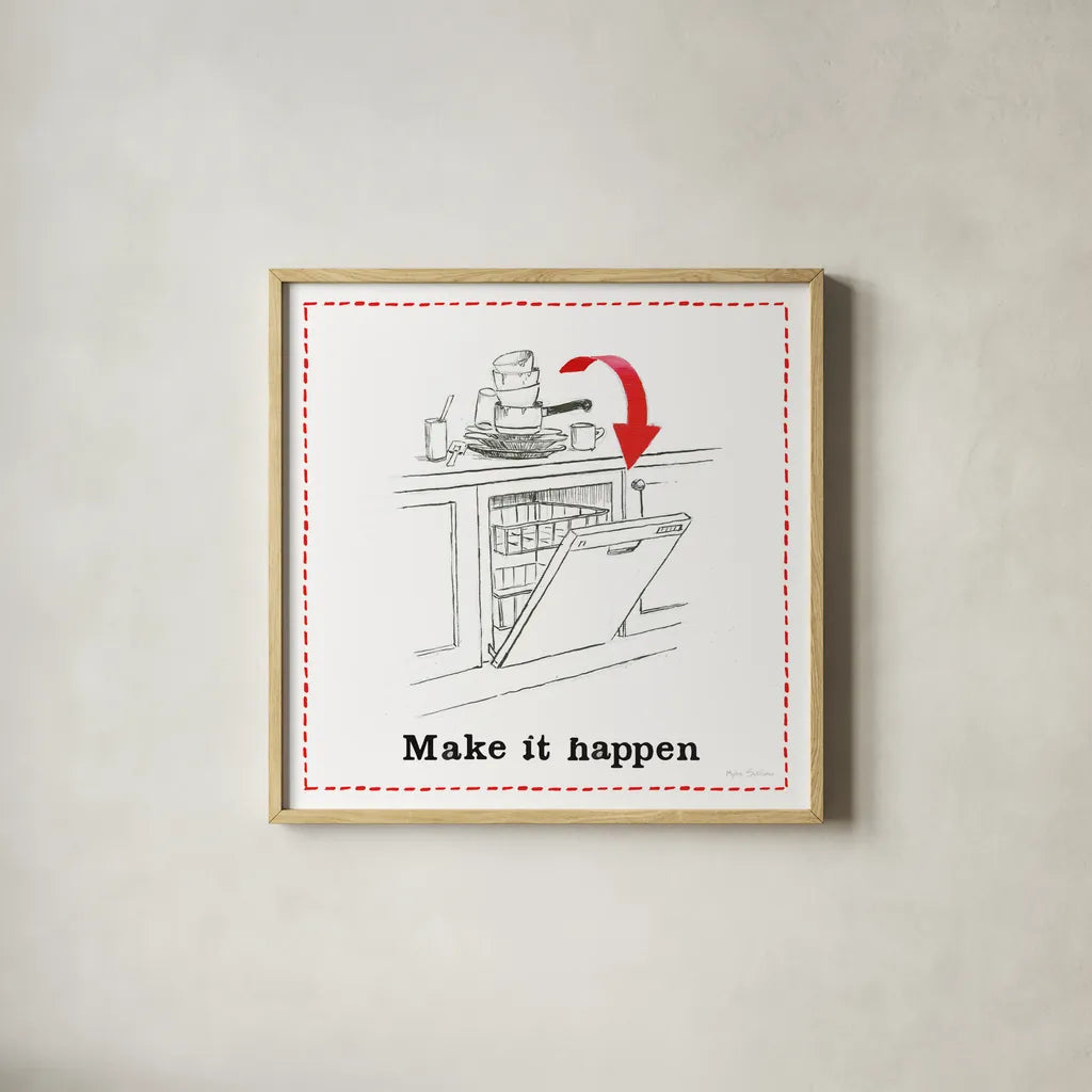 Home Improvement V by Myles Sullivan. Shown in a natural wood glass frame for a timeless modern aesthetic. Available as an archival giclee rolled canvas, fine art paper, or poster print. SKU 34360a.