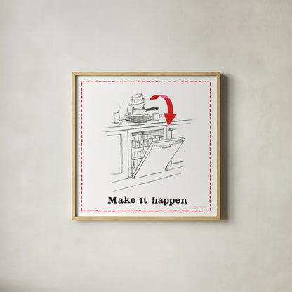 Home Improvement V by Myles Sullivan. Shown in a natural wood glass frame for a timeless modern aesthetic. Available as an archival giclee rolled canvas, fine art paper, or poster print. SKU 34360a.