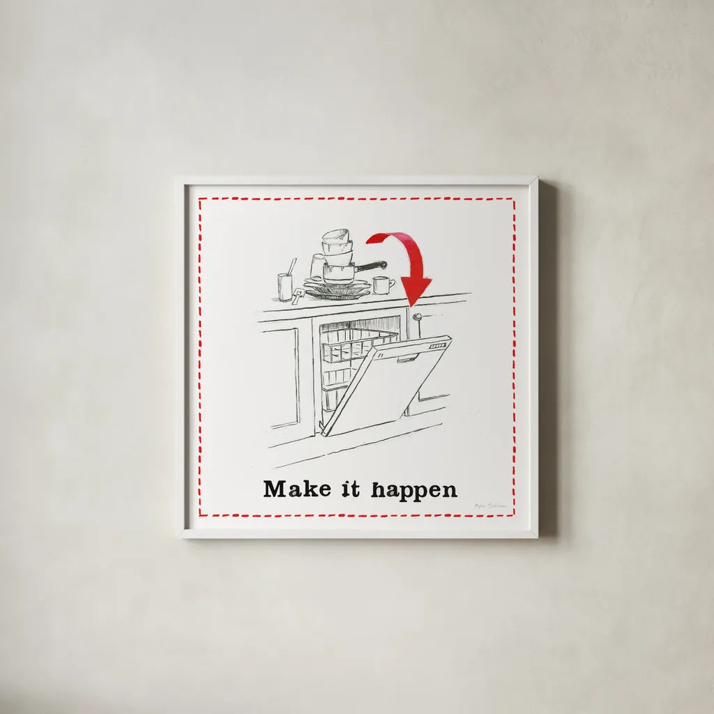 Home Improvement V by Myles Sullivan. Shown in a crisp white glass frame for a clean and minimalist style. Available as an archival giclee rolled canvas, fine art paper, or poster print. SKU 34360a.