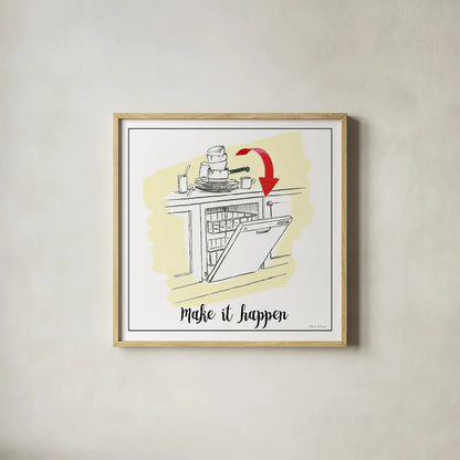 Home Improvement V with Color Script by Myles Sullivan. Shown in a natural wood glass frame for a timeless modern aesthetic. Available as an archival giclee rolled canvas, fine art paper, or poster print. SKU 34574a.