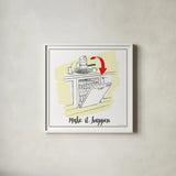 Home Improvement V with Color Script by Myles Sullivan. Shown in a crisp white glass frame for a clean and minimalist style. Available as an archival giclee rolled canvas, fine art paper, or poster print. SKU 34574a.