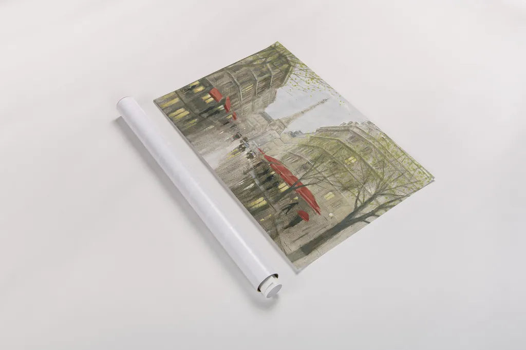Impression of Paris by Myles Sullivan. shown as a rolled paper print. Available as archival giclee rolled canvas, fine art paper, or poster print. SKU 22280i.