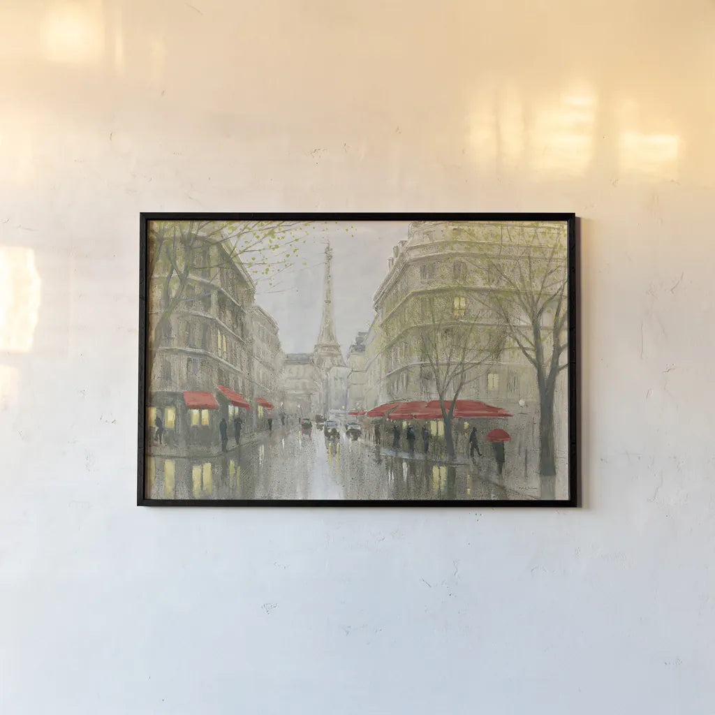 Impression of Paris by Myles Sullivan. shown as a paper print in a black flame. Available as a archival giclee rolled canvas, fine art paper, or poster print. SKU 22280i.
