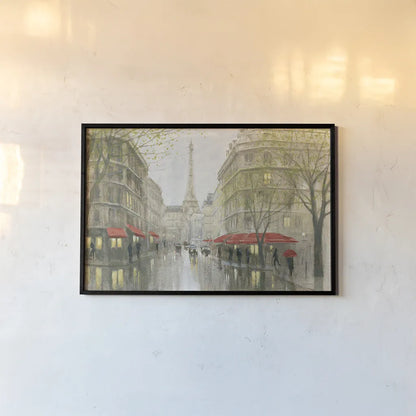 Impression of Paris by Myles Sullivan. shown as a paper print in a black flame. Available as a archival giclee rolled canvas, fine art paper, or poster print. SKU 22280i.