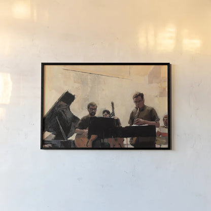 Jammin by Myles Sullivan. shown as a paper print in a black flame. Available as a archival giclee rolled canvas, fine art paper, or poster print. SKU 52602i.