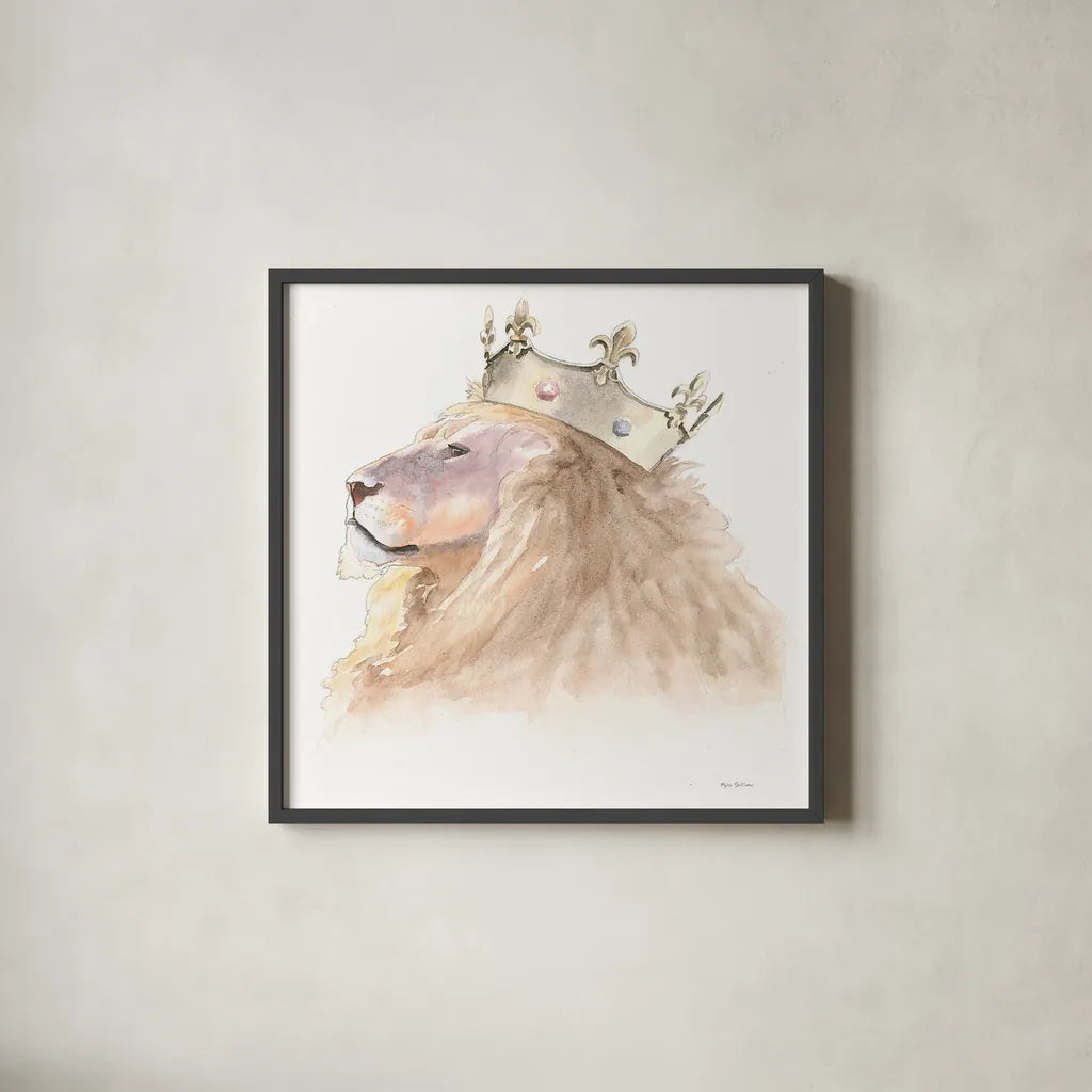 Jungle Royalty I Crop by Myles Sullivan. Shown in a sleek black glass frame for a contemporary gallery look. Available as an archival giclee rolled canvas, fine art paper, or poster print. SKU 29086a.