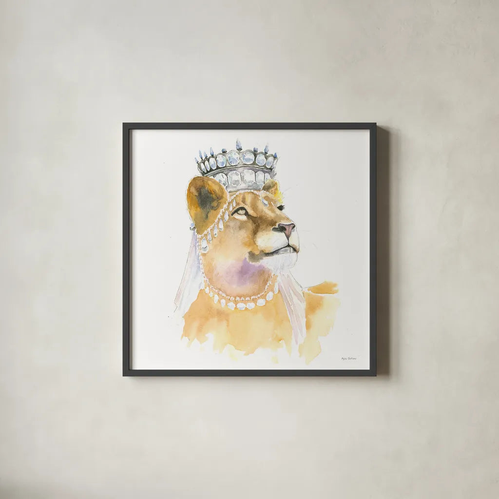 Jungle Royalty II Crop by Myles Sullivan. Shown in a sleek black glass frame for a contemporary gallery look. Available as an archival giclee rolled canvas, fine art paper, or poster print. SKU 29087a.