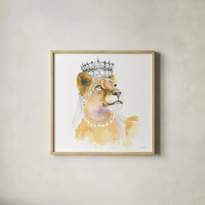 Jungle Royalty II Crop by Myles Sullivan. Shown in a natural wood glass frame for a timeless modern aesthetic. Available as an archival giclee rolled canvas, fine art paper, or poster print. SKU 29087a.