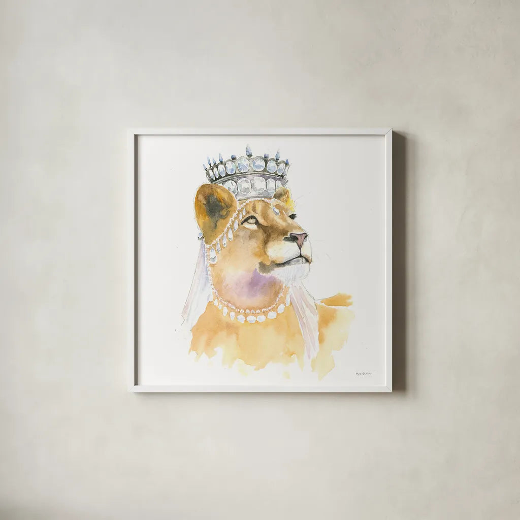 Jungle Royalty II Crop by Myles Sullivan. Shown in a crisp white glass frame for a clean and minimalist style. Available as an archival giclee rolled canvas, fine art paper, or poster print. SKU 29087a.