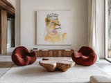Jungle Royalty II Crop by Myles Sullivan. Shown as extra-large giant wall art in a modern living room. Available as an archival giclee rolled canvas, fine art paper, or poster print. SKU 29087a.