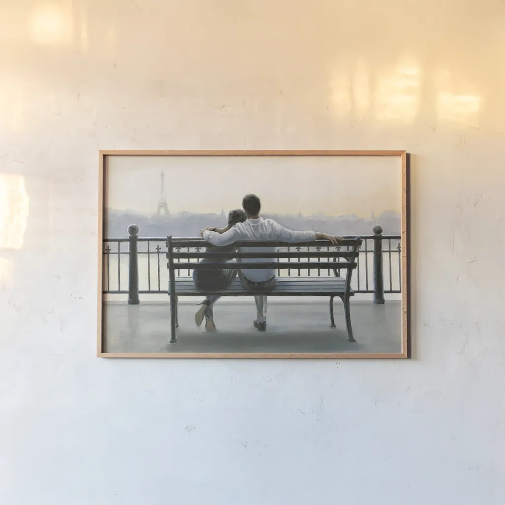 Parisian Afternoon by Myles Sullivan. shown as a paper print in a natural frame. Available as a archival giclee rolled canvas, fine art paper, or poster print. SKU 30215i.