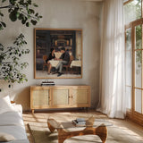 Rendezvous Crop by Myles Sullivan. Shown in a natural wood frame in a cozy modern living room. Available as an archival giclee rolled canvas, fine art paper, or poster print. SKU 10210a.