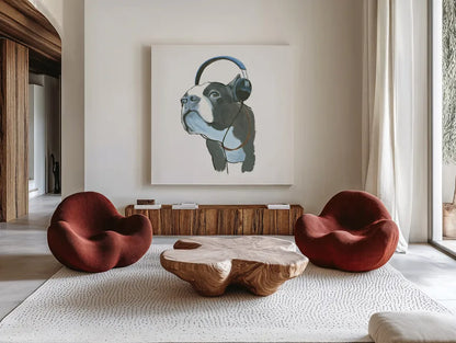 The Boys III by Myles Sullivan. Shown as extra-large giant wall art in a modern living room. Available as an archival giclee rolled canvas, fine art paper, or poster print. SKU 29307a.