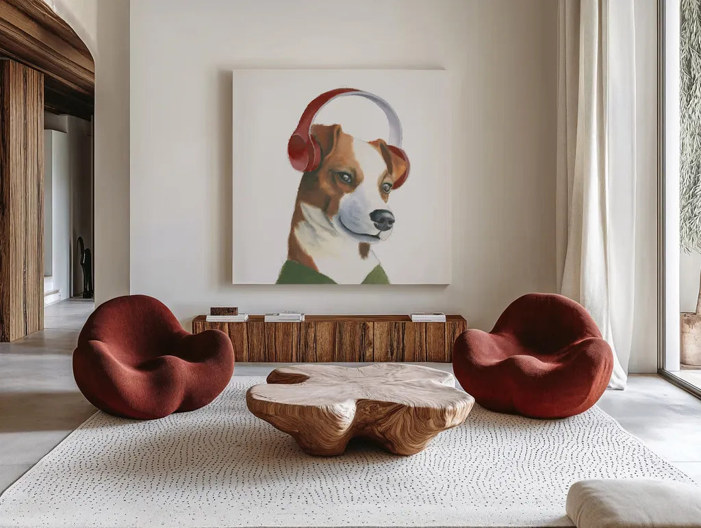 The Boys V by Myles Sullivan. Shown as extra-large giant wall art in a modern living room. Available as an archival giclee rolled canvas, fine art paper, or poster print. SKU 30553a.