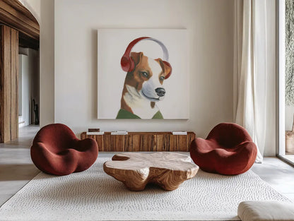 The Boys V by Myles Sullivan. Shown as extra-large giant wall art in a modern living room. Available as an archival giclee rolled canvas, fine art paper, or poster print. SKU 30553a.