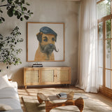 The Boys VII by Myles Sullivan. Shown in a natural wood frame in a cozy modern living room. Available as an archival giclee rolled canvas, fine art paper, or poster print. SKU 30555a.